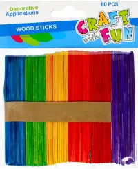 Mediniai pagaliukai CRAFT WITH FUN, spalvoti, 60 vnt.