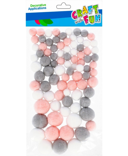 Dekoratyviniai burbuliukai CRAFT WITH FUN, pilki, rožiniai ir balti, 90 vnt.