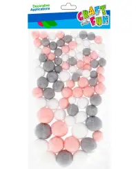 Dekoratyviniai burbuliukai CRAFT WITH FUN, pilki, rožiniai ir balti, 90 vnt.