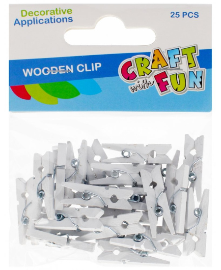 Mediniai spaustukai CRAFT WITH FUN, balti, 2,5 cm, 25 vnt.