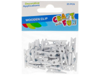 Mediniai spaustukai CRAFT WITH FUN, balti, 2,5 cm, 25 vnt.