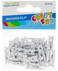 Mediniai spaustukai CRAFT WITH FUN, balti, 2,5 cm, 25 vnt.