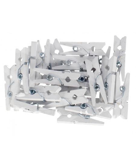 Mediniai spaustukai CRAFT WITH FUN, balti, 2,5 cm, 25 vnt.