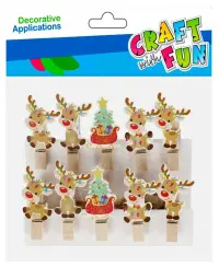 Kalėdiniai mediniai spaustukai CRAFT WITH FUN Elnias, 10 vnt.