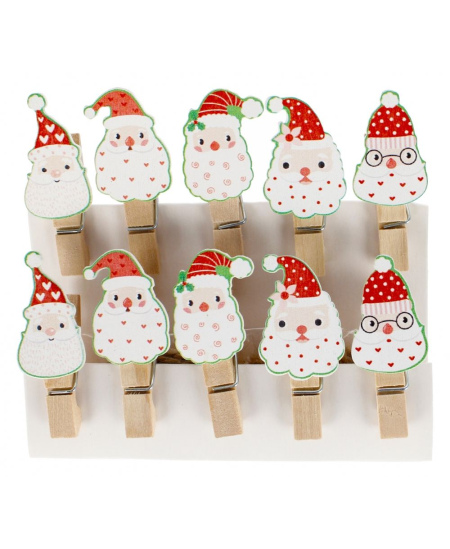 Kalėdiniai mediniai spaustukai CRAFT WITH FUN Kalėdų Senelis, 10 vnt.