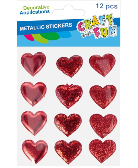 Išpūsti lipdukai CRAFT WITH FUN Širdelės, raudoni, 12 vnt.