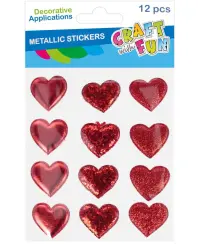 Išpūsti lipdukai CRAFT WITH FUN Širdelės, raudoni, 12 vnt.