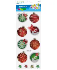 Kalėdiniai išpūsti lipdukai CRAFT WITH FUN Žaisliukai, 12 vnt.