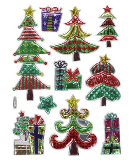 Kalėdiniai metalizuoti lipdukai CRAFT WITH FUN Eglutės, 10 vnt.