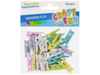 Mediniai spaustukai CRAFT WITH FUN, pastelinių spalvų, 2,5 cm, 25 vnt.