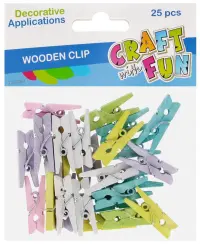 Mediniai spaustukai CRAFT WITH FUN, pastelinių spalvų, 2,5 cm, 25 vnt.