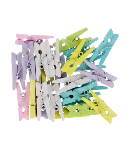 Mediniai spaustukai CRAFT WITH FUN, pastelinių spalvų, 2,5 cm, 25 vnt.