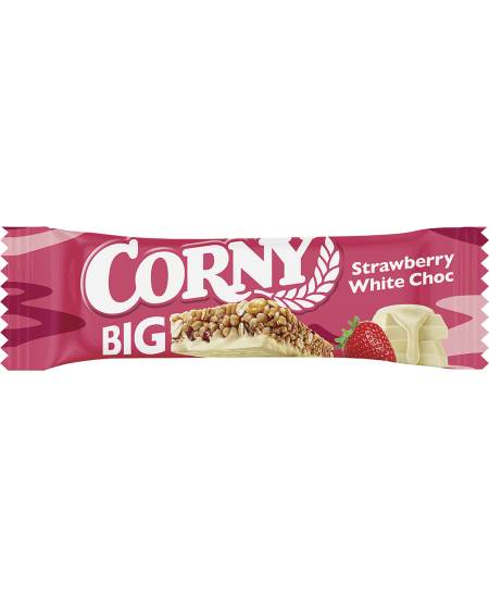 CORNY BIG javainis su su baltuoju šokoladu ir braškių skoniu, 40g