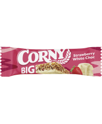 CORNY BIG javainis su su baltuoju šokoladu ir braškių skoniu, 40g