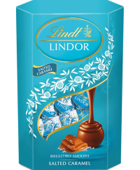 LINDT LINDOR pieninio šokolado rutuliukai su sūdyta karamelė, 200g