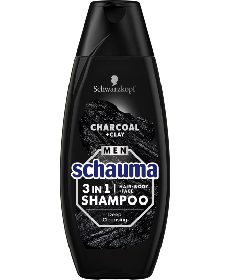 SCHAUMA MEN 3 in 1 Charcoal & Clay šampūnas, 400ml