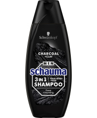 SCHAUMA MEN 3 in 1 Charcoal & Clay šampūnas, 400ml