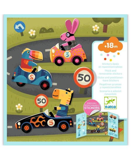 Daugkartiniai stori lipdukai su pagrindu DJECO Automobiliai (18 mėn.+)