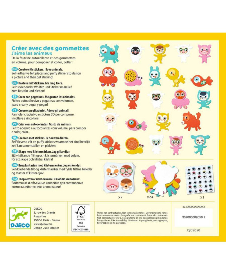Kūrybinis rinkinys su lipdukais DJECO Myliu gyvūnus (3+)