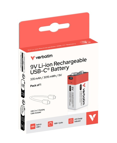 Verbatim 30251 USB-C Įkraunama baterija Li-ion 9V 335mAh (1 vnt pakuotėje)