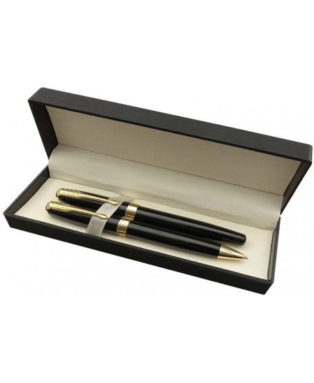 Rinkinys JAGUAR BLACK/GOLD, tušinukas + rašiklis, dovanų dėžutėje