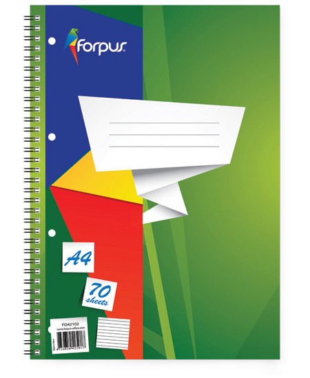 Sąsiuvinis su spirale FORPUS, A4, 70 lapų, su perforacija, linija