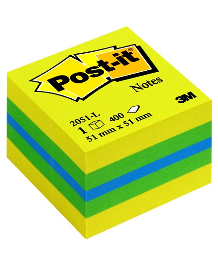 Lipnūs lapeliai Post-it® mini kubas, 51x51 mm, 400 lapelių, geltonų atspalvių