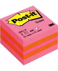 Lipnių lapelių mini kubas POST-IT, 51x51 mm, 400 lapelių, rožinių atspalvių