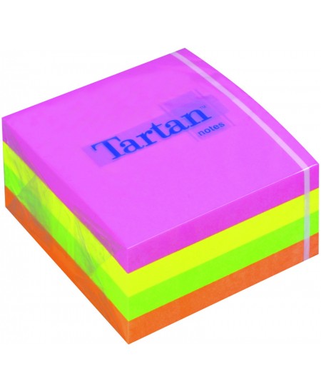 Lipnių lapelių kubas TARTAN, 76x76 mm, 400 lapelių, neoniniai spalvoti