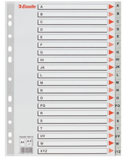 Skiriamieji plastikiniai lapai ESSELTE, A-Z, vienspalviai, A4