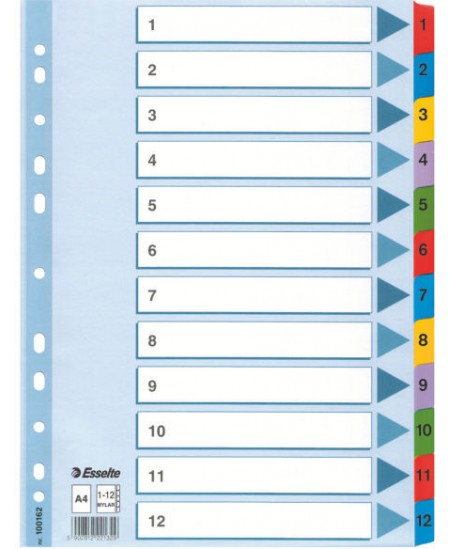 Skiriamieji lapai ESSELTE, 1-12, spalvoti, A4