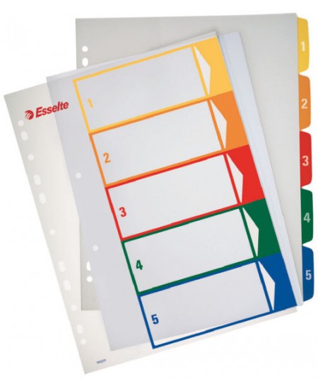 Skiriamieji plastikiniai lapai ESSELTE, 1-5, spalvoti, spausdinami, A4+