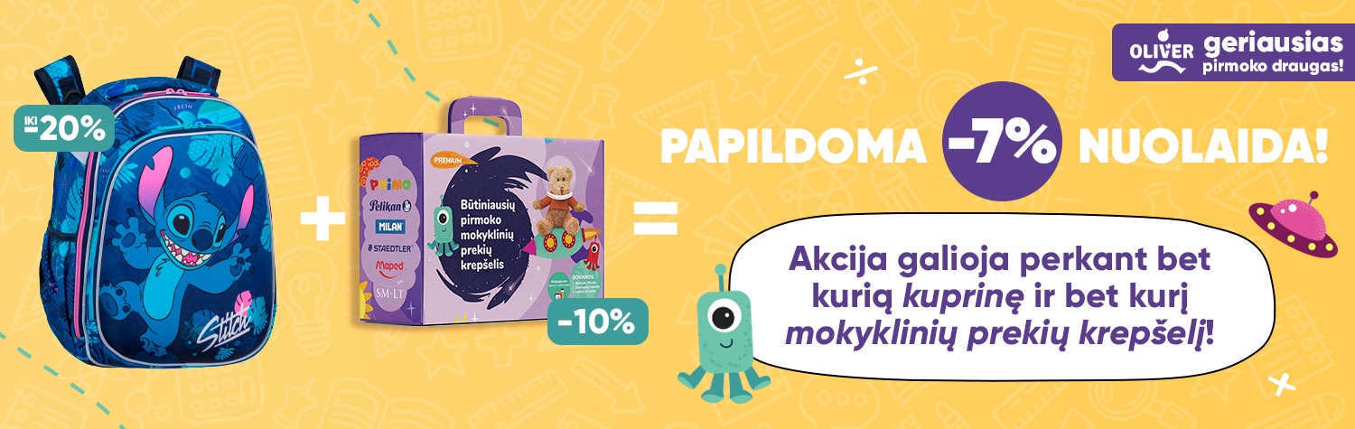 Papildoma 7 proc. nuolaida perkant kuprinę ir krepšelį.