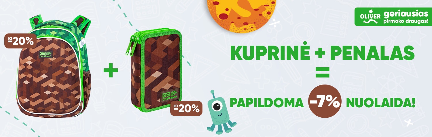 Papildoma 7 proc. nuolaida perkant kuprinę ir penalą.