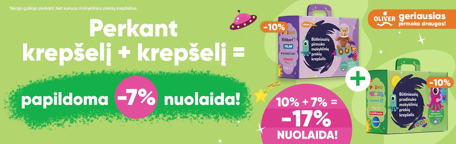 Papildoma 7 proc. nuolaida perkant 2 krepšelius.